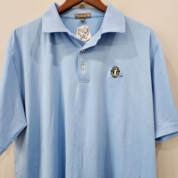 Peter Millar Mens Summer Comfort Polo Shirt Large Blue Logo Stretch Golf Preppy - Picture 2 of 11